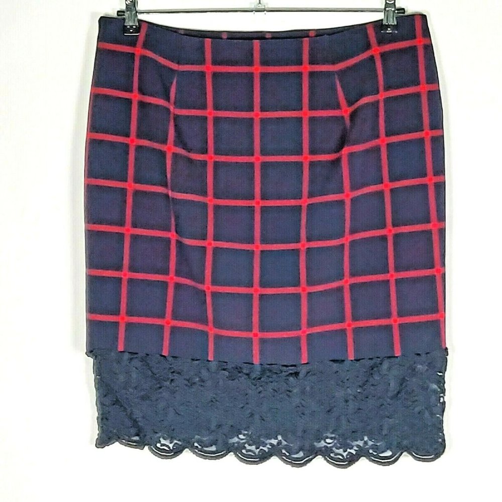 Michael Kors Sz 14 Plaid Pencil Skirt Crochet Hem